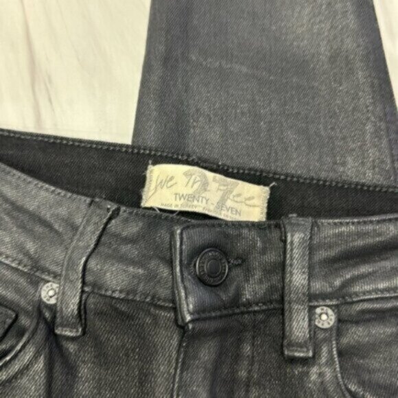 We The Free Women's Black High-Rise Coated Shimmer Denim Skinny Jeans Size 27 - Picture 4 of 7